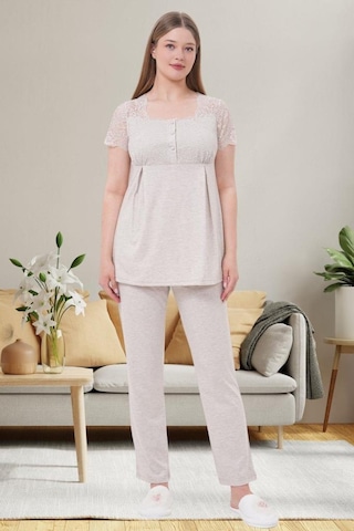 Mecit Pijama Mecit 6056 Kadın Hamile Lohusa Vizon Kısa Kollu Pijama Takımı