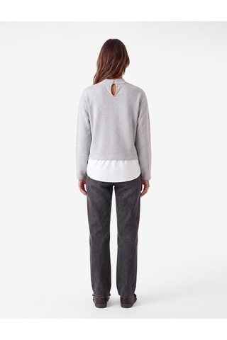 Koton Katmanlı Sırtı Pencere Detaylı Düğmeli Dik Yaka Uzun Kollu Sweatshirt Gri 7wak30030ek