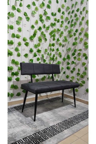 Özcan Metal Siyah Metal Ayaklı Bench Sırtlı Mutfak Salon Antre Yatak Odası Puf Bank Oturak Takımı Antrasitgri