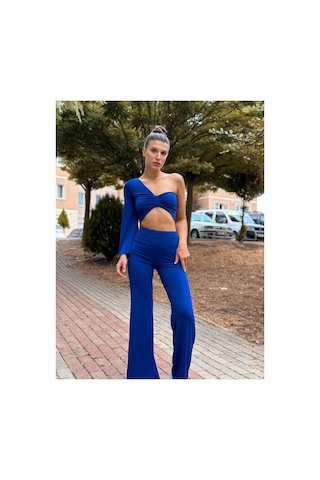 J&kstores Bol Paça Yüksek Bel Tek Omuz Crop Takım Lacivert