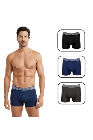 Calvin Klein 3'lü Boxer Set %100 Organik Pamuk Antrasit - Lacivert