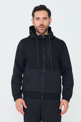 White Stone Siyah Kapüşonlu Fermuarlı Erkek Sweatshirt