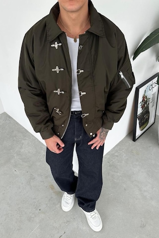 Haki Retro Tasarım Bomber Ceket Haki