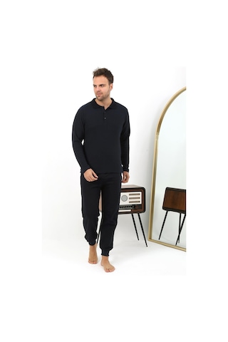 Akbeniz Erkek Polo Yaka Uzun Kol Penye Pijama Takımı 6862 Lacivert Lacivert