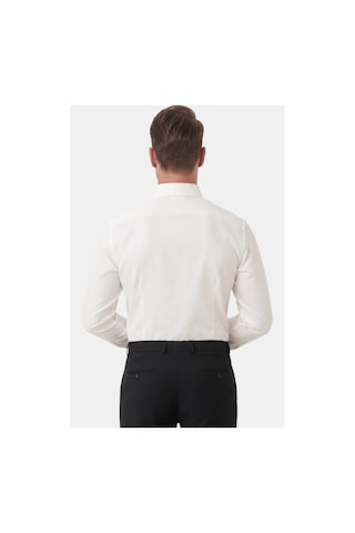 Deepsea Beyaz Slim Fit Kolay Ütülenebilir Açık Dik Yaka Likralı Erkek Gömlek 2602615