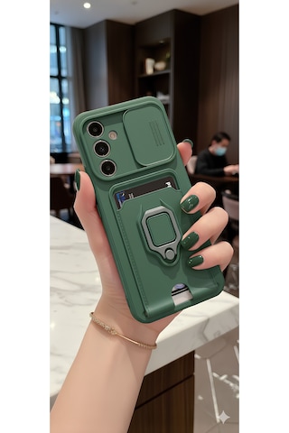 Samsung Uyumlu Galaxy A56 Kılıf Kamera Koruma Sürgülü Kartvizitli Kartlıklı Standlı İpli Renkli Kapak