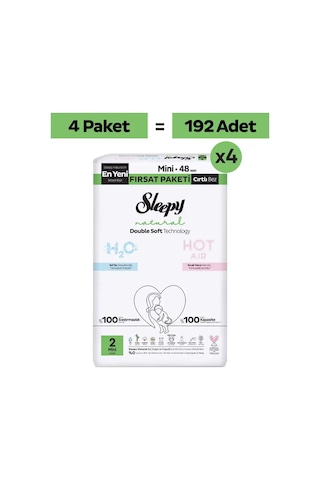 Sleepy Natural Double Soft Mega Fırsat Paketi Bebek Bezi 2 Numara Mini 192 Adet