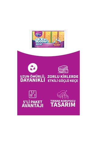 Bubble Sünger Düz 5'li İkili Set
