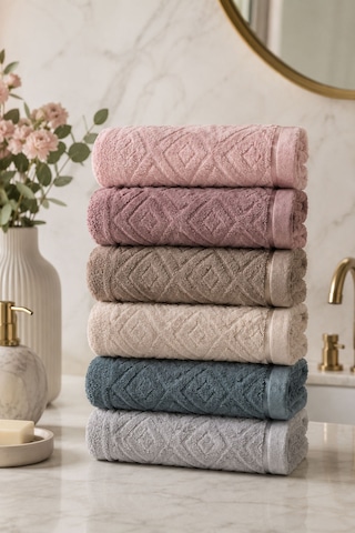 6 Lı El Yüz Havlu Seti %100 Pamuklu Kısmi Kadife Velvet Collection Pembe