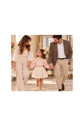 Messlife Gold Desenli Zarif Kız Çocuk Elbisesi Beyaz - 930464741 Beyaz