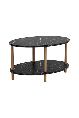 Orta Sehpa Oval Ahşap Ayaklı Iki Katlı Gazetelikli