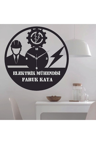 Elektrik Mühendisi 2 Temalı Ahşap Duvar Saati Siyah