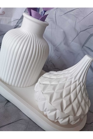 Bernami Vazo Pinterest Dayanıklı Ve Şık 3'lü Taş Tozu Obje Seti Diğer