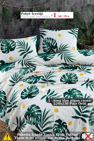 Doğal Pike Baskılı Battal 230x220cm Monstera Yeşil Yeşil