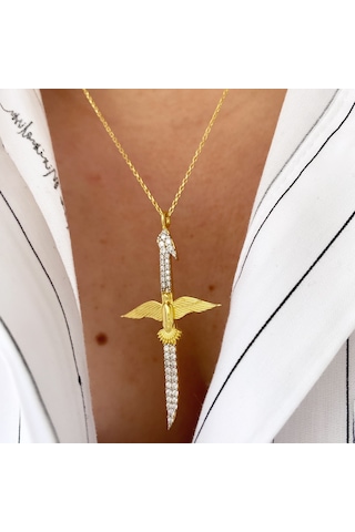 Gümüş Anka Kuşu Elif Kolye Gold Gümüş Anka Kuşu Elif Kolye Gold