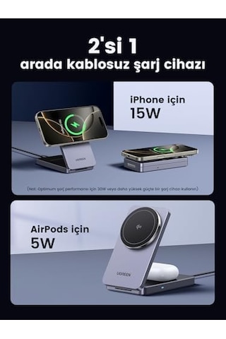Magflow Qi2 Sertifikalı 15w İphone Şarj İstasyonu, Magsafe İle Uyumlu 2&apos Si 1 Arada Manyetik Şarj İstasyonu, İphone 16,16 Pro,16 Pro Max,15,14,13,airpods İçin Katlanabilir Kablosuz Şarj Cihazı