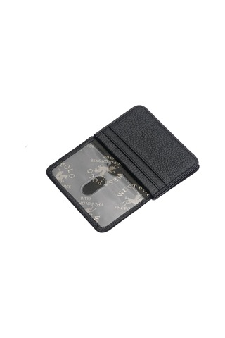 Westpolo Hakiki Deri Bol Kart Bölmeli Unisex Kartlık - Siyah Siyah