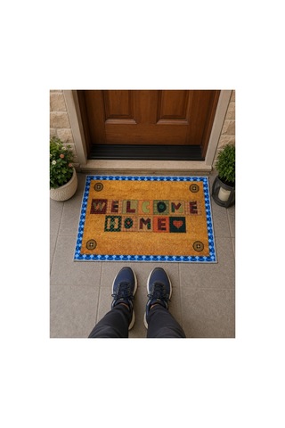 Renkli Welcome Home Figürlü Retro Tasarım Dekoratif Kapı Önü Paspası 40x60cm Çok Renkli