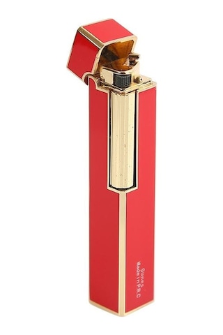 Parmida Slim Kare Metal Çakmak Kırmızı Taşlı Gazlı