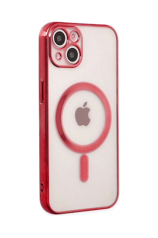 Cosmotex Newface Apple, Uyumlu iPhone 14 Plus Kılıf Magneticsafe Lazer Silikon - Kırmızı