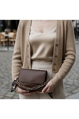 Celeste Bag Acı Kahve Fular Ve Zincir Detaylı Kadın Omuz Çantası