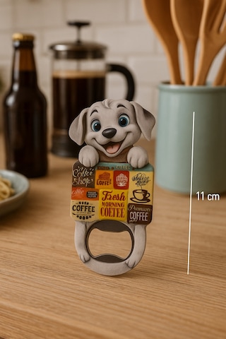 Mıknatıslı Köpek Figürlü Şişe Açacağı Retro Metal Dekoratif Açacak 11 Cm Çok Renkli