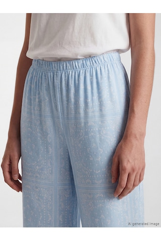 Lcw Dream Mavi Bisiklet Yaka Desenli Kadın Kaprili Pijama Takımı