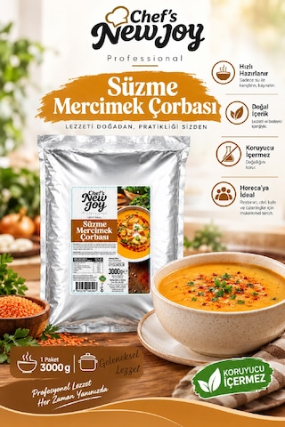 Süzme Mercimek Çorbası 3000 Gr Lentil Soup Hazır Çorba
