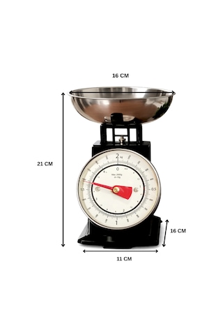 90 S Style Retro Analog Mutfak Terazisi 2 Kg Kapasiteli Mutfak Tartısı Siyah