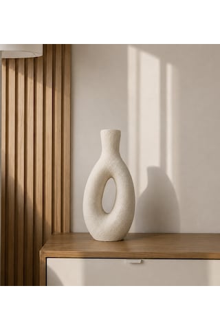 Dekoratif Vazo 24 Cm - Yapay Çiçek Vazosu - Modern Ev & Ofis Dekorasyon - Beyaz