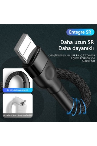 66w Süper Hızlı Şarj Kablosu 1 Metre Usb Apple Bağlantı 6a Akım Yüksek Yoğunluklu Dokuma apple 1m Black