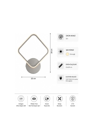 AvizeGO Luko Modern Led Duvar Apliği Günışığı Gri
