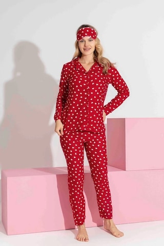 Miniğimin Cicileri Termal Kumaş Kalp Desenli Kız Çocuk Pijama... Kırmızı