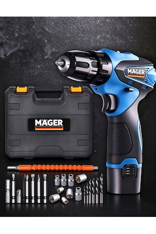 Mager Darbeli İki Akülü Şarjlı Vidalama Matkap Çantalı 24 Parça Set