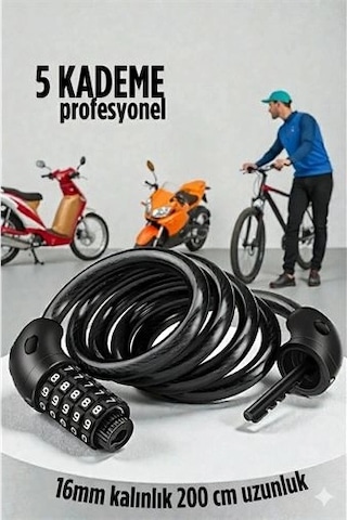 Znv Zenvia Mey İthalat Şifreli Bisiklet Kilidi 16 Mm Kalınlık 200Cm Scooter Motosiklet Kilidi - Çelik Kablo 722 Renkli