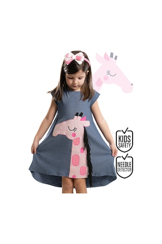 Denokids Pembe Zürafa Kız Çocuk Elbise+saç Bandı Çok Renkli