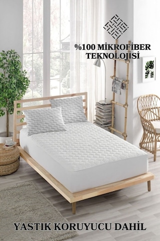 Ely Parker Alez Takımı Yatak Koruyucu Alez+Yastık Alezi 3 Parça %100 Mikrofiber Kapitoneli ELYAFKFK00 Beyaz