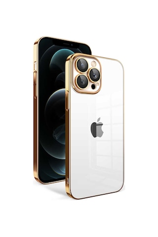 Apple Uyumlu iPhone 12 Pro Max Uyumlu Kamera Korumalı Renkli Çerçeveli Zore Garaj Kapak-gold -
