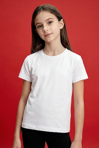 Beyaz O Yaka Standart Fit Basic Unisex Çocuk T-shirt - 11328 Beyaz