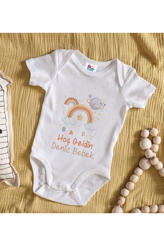 Bk Gift Bk Kids Hoş Geldin Bebek Tasarımlı Beyaz Bebek Body Zıbın-10 Çok Renkli