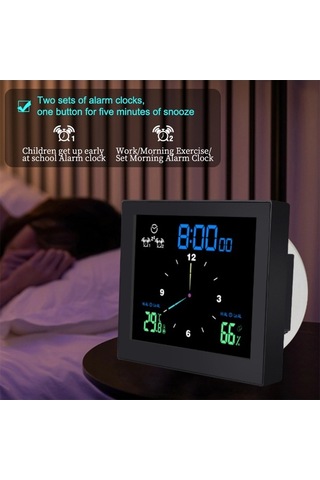 Didadodo Su Geçirmez Banyo Saati: Sıcaklık, Nem Göstergeli, Çift Alarmlı Ve Geri Sayım Özellikli Lcd Ekran Siyah, Kolay Kullanım Arayüzü Siyah