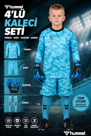 Hummel 4 Lü Kaleci Seti Baskı Üst Forma+şort+kaleci Eldiveni+profestonel Futbol Çorabı Açık Mavi Hummel 4 Lü Kaleci Seti Baskı Üst Forma+şort+kaleci Eldiveni+profestonel Futbol Çorabı Açık Mavi