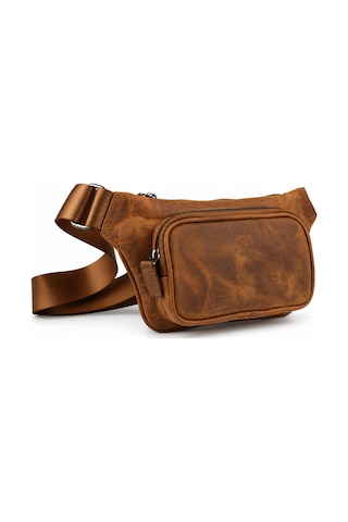 Alphaclub Bag Unisex Taba Hakiki Deri Çapraz Askılı Çok Bölmeli Postacı Omuz Ve Bel Çantası