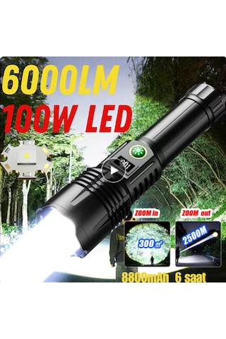 Gold Orion Or-508-tg 100w 6000 Lümen Ultra Güçlü El Feneri - Yedek 26650 Yedek Pilli Siyah