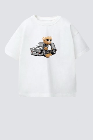 Monila Erkek Çocuk Pamuklu Bisiklet Yaka Araba Ve Ayıcık Baskılı T-shirt Ekru