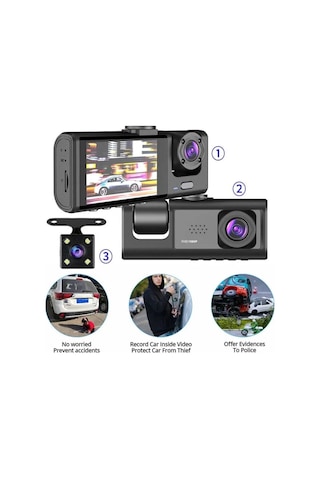 Dv300 Yeni 3 Kameralı Araç İçi Kayıt Kamerası Trafik Recorder 2 İnç Ips Ekran Full Hd 1080p