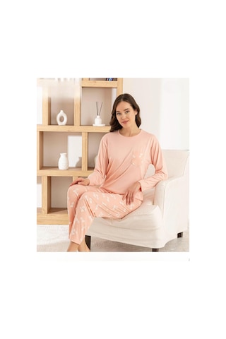 Pijamoni Kadın Milan Bisiklet Yaka Uzun Kol İnce Pijama Takımı 7575/8 - 1 Adet Yavruağzı