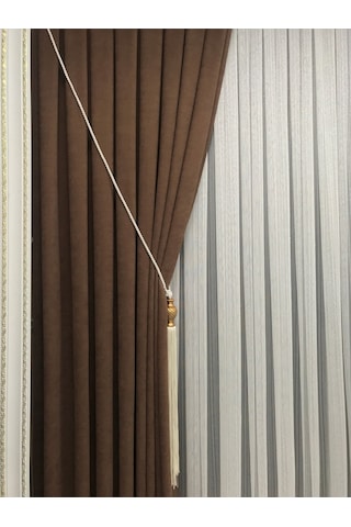 Rustik Kancalı Kahverengi Fon Perde Petek Kadife 1/3 Sık Pile Ada Fonluk Kahverengi