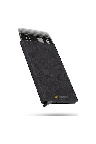 Wrapsol Magsafe Mekanizmalı Kartlık Rfid Korumalı Alüminyum Otomatik Kredi Kartlık Taş Desenli Siyah Deri Dalgalı Siyah Dalgalı Siyah