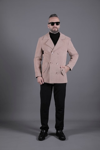 Ohepmoda Desenli Kruvaze Erkek Kaşe Kaban Sütlü Kahve